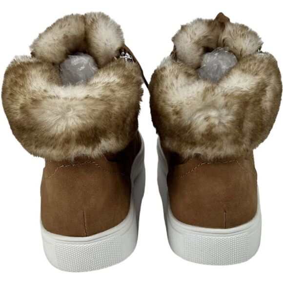 New Report Women US 7.5 Brown Shoes Fur High Top Sneakers Lace Up Zip Booties - Picture 7 of 11